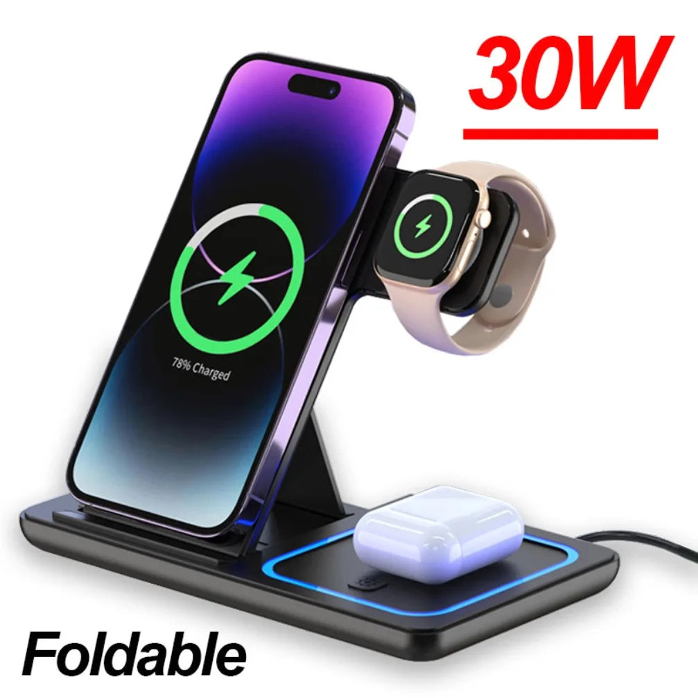 ⚡ 3-in-1 Foldable Wireless Charging Station – Fast & Elegant
