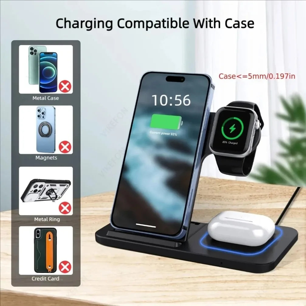 ⚡ 3-in-1 Foldable Wireless Charging Station – Fast & Elegant