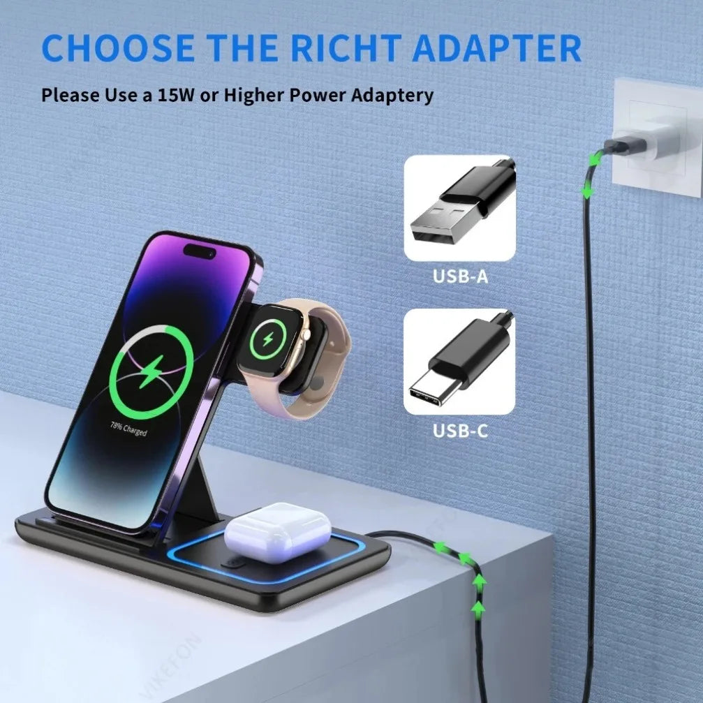 ⚡ 3-in-1 Foldable Wireless Charging Station – Fast & Elegant