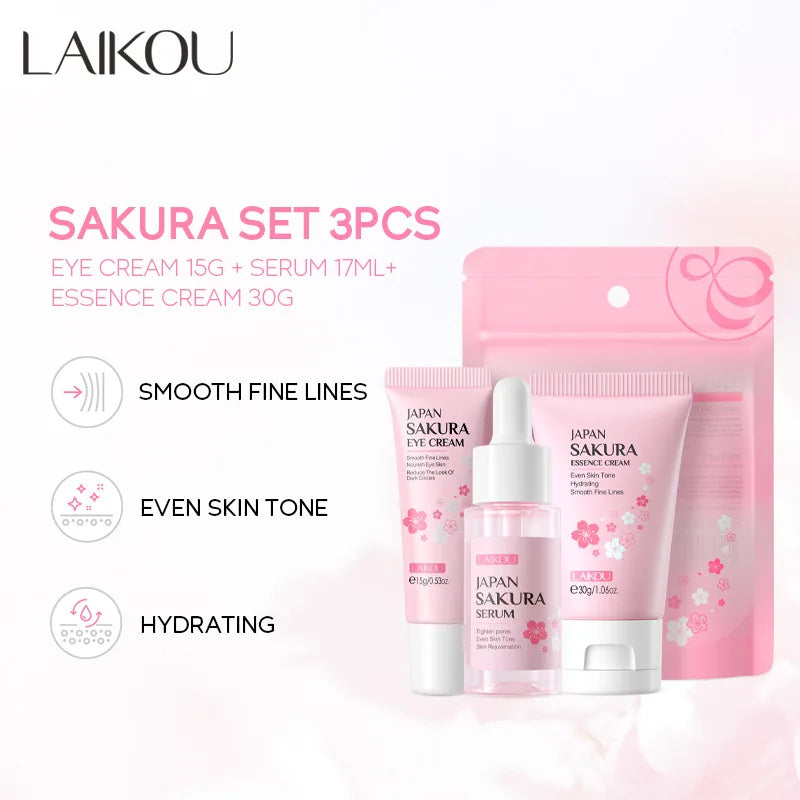 ✨ Golden Sakura Face Care Set – Cream, Serum & Eye Treatment (LAIKOU)