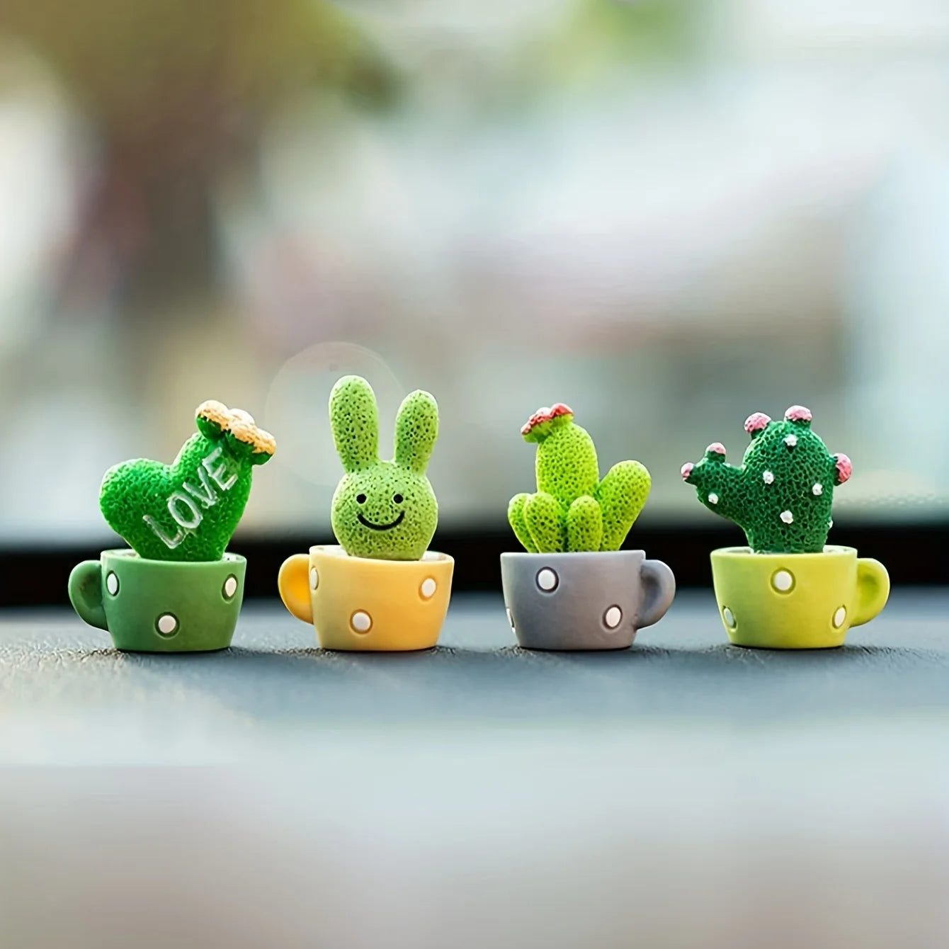 ✨ Resin Mini Cactus Set of 4 – Charming Green Desk Plants for Home, Office & Crafting
