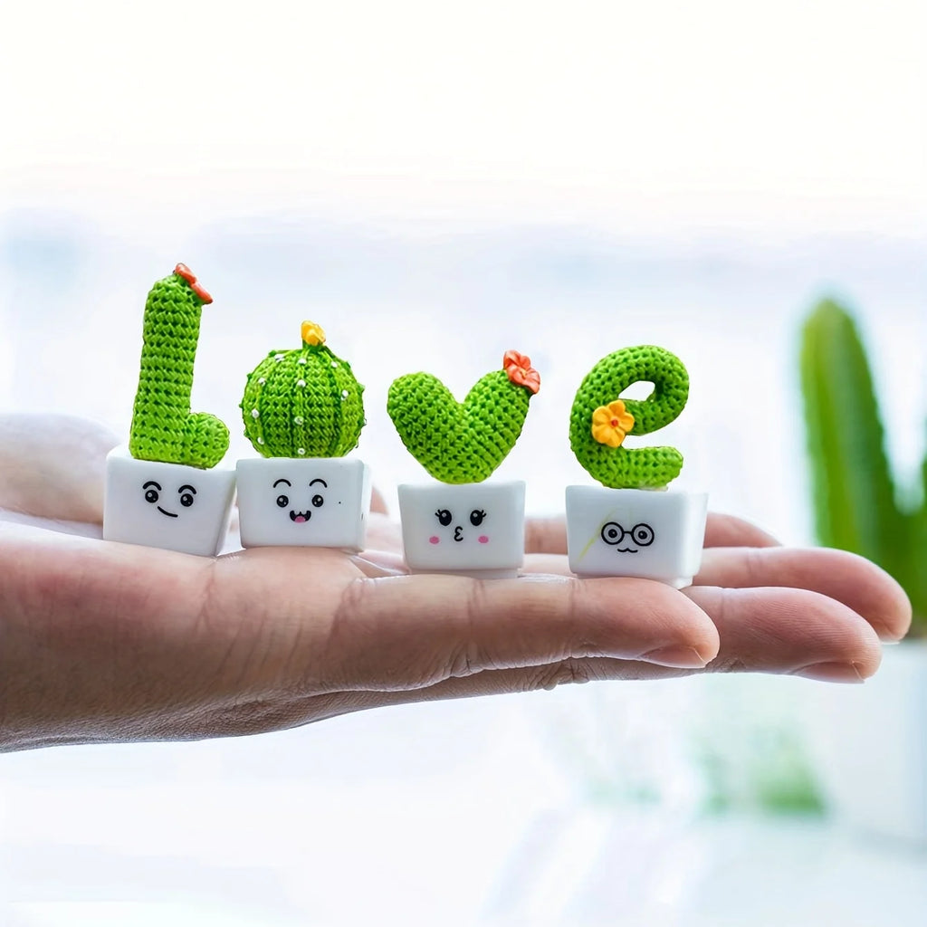 ✨ Resin Mini Cactus Set of 4 – Charming Green Desk Plants for Home, Office & Crafting