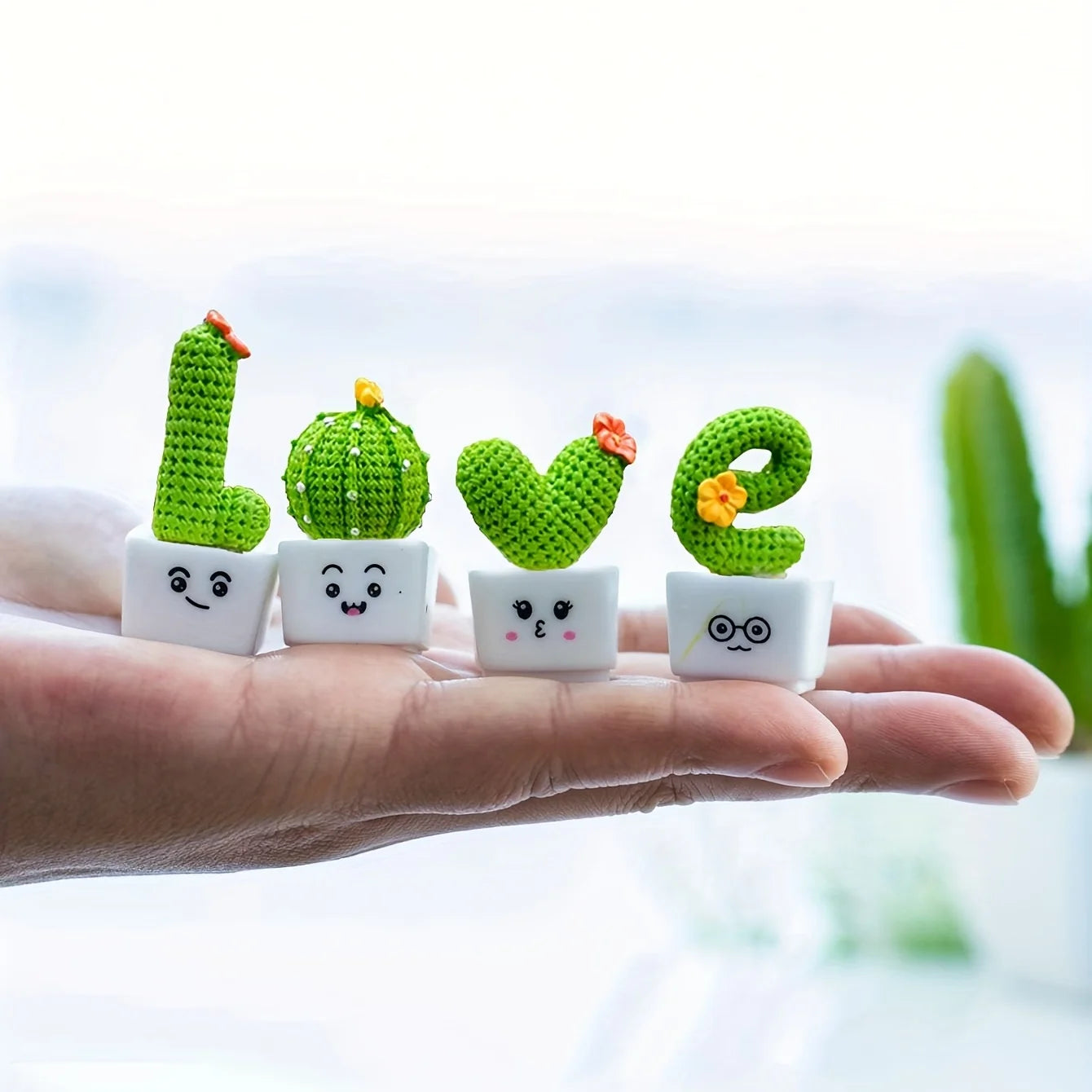 ✨ Resin Mini Cactus Set of 4 – Charming Green Desk Plants for Home, Office & Crafting