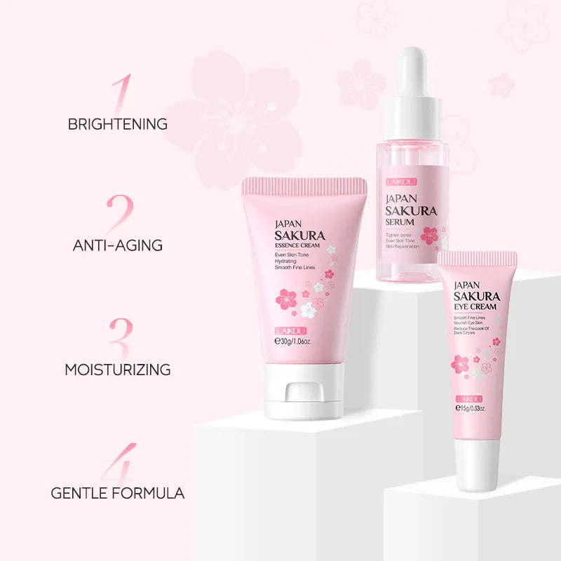 ✨ Golden Sakura Face Care Set – Cream, Serum & Eye Treatment (LAIKOU)